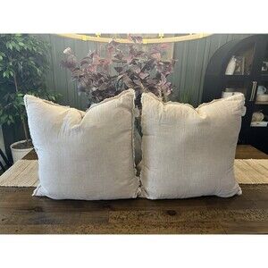 Set Of Two! Oversized Square Throw Pillow with Frayed Edges Neutral - Threshold